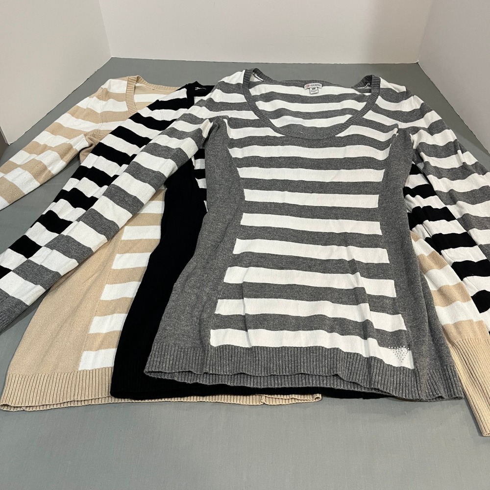 Guess Sweaters Women Medium Multicolor Striped Scoop Neck Lot of 3 Long Sleeve